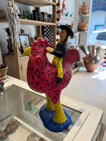 Gallo colorido con hombre